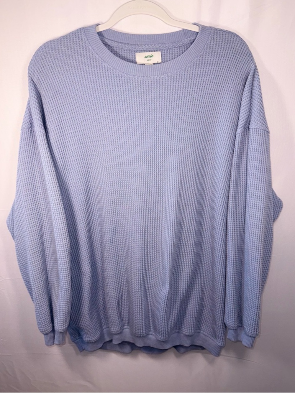 Aerie Women Blue Waffle Knit Cozy Crewneck Sweater Oversized Pullover size XD
